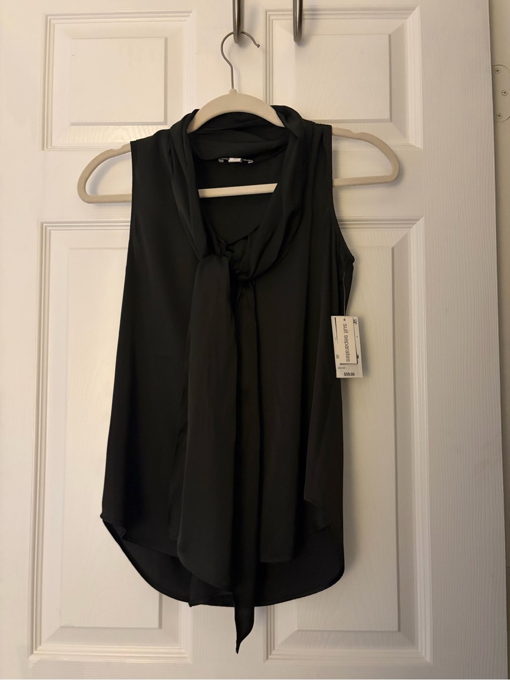 Bar III Black Sleeveless Tie-Neck Blouse
